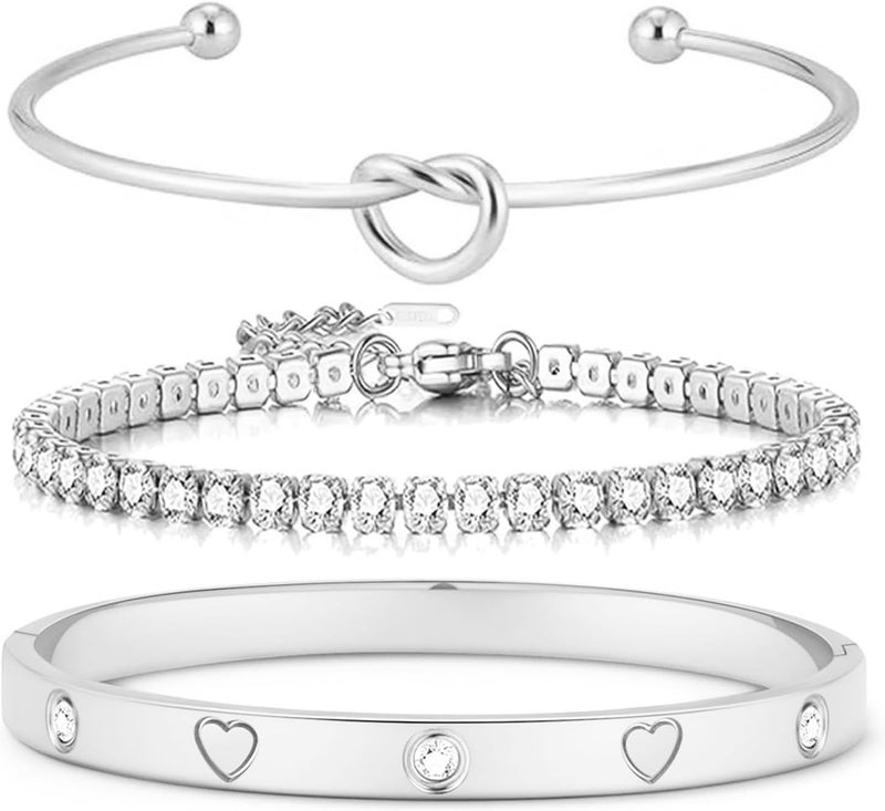 FAFUGA 18 K Gold Plated Love Bangle Bracelet Stack Cuff Jewelry for Women Jewelry Set for Women Gift with Box - Image 1